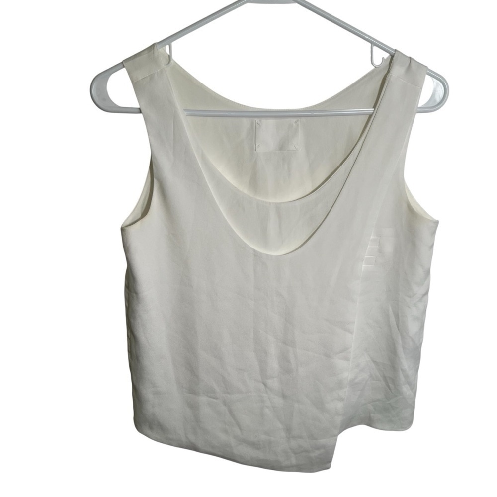 Vetiver Women's Sleeveless Blouse White Scoop Neck Faux Wrap Lined Boxy